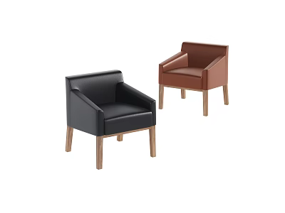Modern Single Sofa Designs In Black And Brown Leather With Wooden Legs 3d model