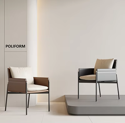 Poliform Modern Single Chair With Beige Cushion Brown Frame And Minimalist Style 3d model