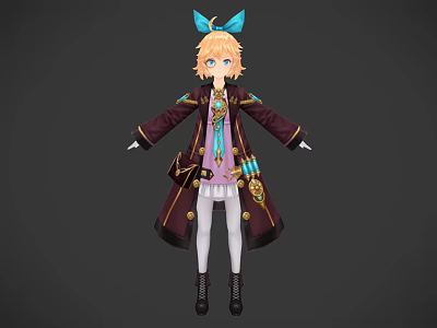 Game Movie Character With Blonde Hair Blue Bow Dark Coat White Stockings And Black Boots 3d model