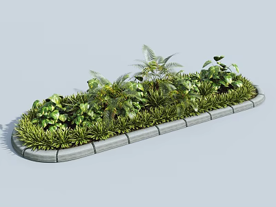 Roadside Road Facilities With Concrete Curbs And Lush Green Plants Arrangement 3d model