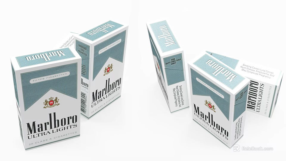 Multiple Classic Marlboro Cigarette Packs With White And Blue Packaging Design 3d model