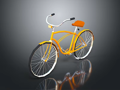 Yellow Classic Bicycle With Orange Seat White Handlebars And White Rims 3d model