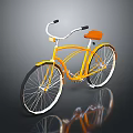 Yellow Classic Bicycle With Orange Seat White Handlebars And White Rims