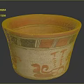 Traditional Ancient Pottery Sculpture With Red Orange Decorations And Intricate Colorful Patterns