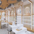 Modern Shoe Store Interior With Wooden Shelves White Display Tables And Pendant Lights
