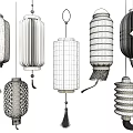 Traditional Red Chinese Lanterns With Various Designs And Golden Accents Hanging Decor