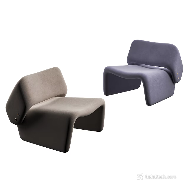 Two Modern Single Seater Sofas with Unique Curved Shape in Neutral Tones 3d model