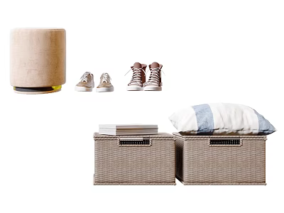 Practical Wicker Storage Baskets for Organizing Shoes Books and Pillow at Home 3d model