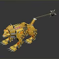 Yellow Mechanical Tiger Character With Spiked Tail Sharp Claws And Armored Features 3d model