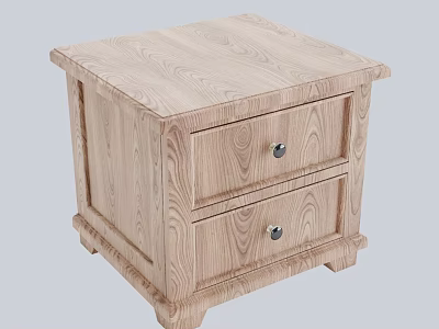 Wooden Bedside Table with Two Drawers Metal Knobs and Simple Design 3d model