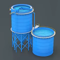 Industrial Blue Water Storage Tanks With Metal Support Structures And Top Railings 3d model
