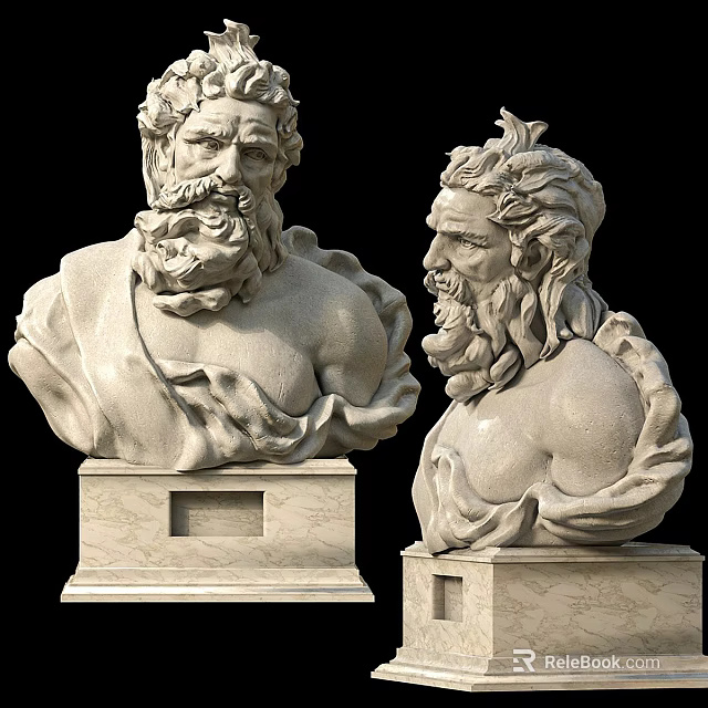 Classical Marble Sculpture Busts Featuring Intricate Facial Details And Square Bases 3d model 