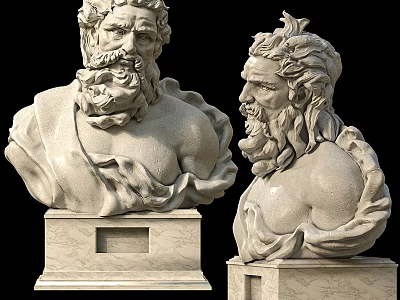 Classical Marble Sculpture Busts Featuring Intricate Facial Details And Square Bases 3d model