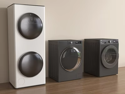 Modern Washing Machines With Double Single Drum Designs In White And Black 3d model