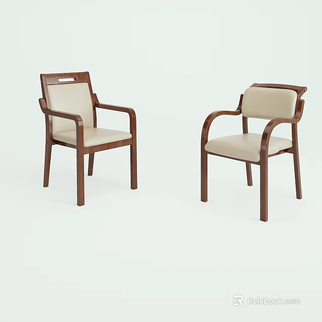 Wooden Single Chair With Armrests Light Colored Cushion And Backrest Design For Home 3d model 
