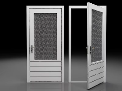 White Doors With Glass Panels Diamond Pattern One Closed One Open Horizontal Panels 3d model