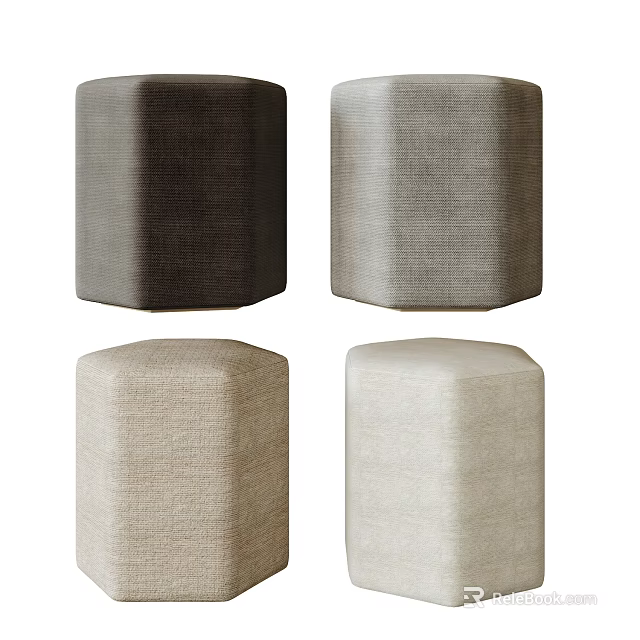 Modern Hexagonal Fabric Ottomans In Various Neutral Tones For Living Room Decor 3d model 