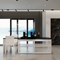 Modern Exhibition Hall Open Space Interior With White Reception Desk Green Plants And Teal Partition