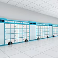 Blue And White Wardrobes With Numbers And Wheels In Spacious Room White Tile Floor Ceiling