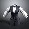 Stylish Black Vest With White Long Sleeves Collar Detail And Chain Belt