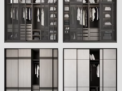 Modern Wardrobe Interior With Glass Doors Shelves Hanging Clothes And Drawers 3d model