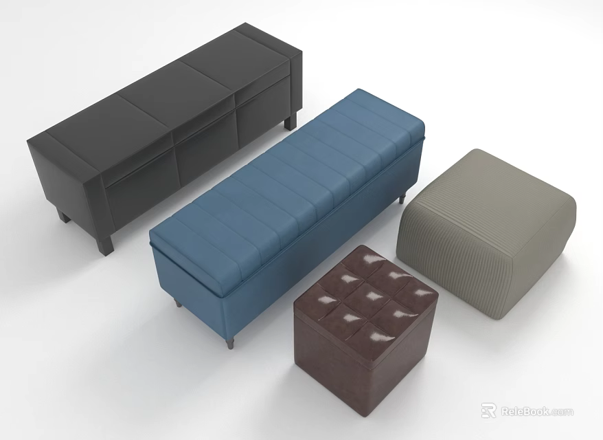 Stylish Modern Sofa Benches With Blue Gray Brown Colors And Various Designs 3d model 
