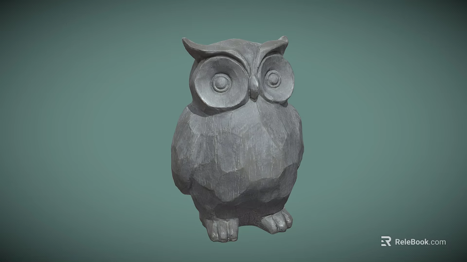 Three Dimensional Owl Sculpture Hand Carved In Stone With Detailed Texture And Lifelike Eyes 3d model 