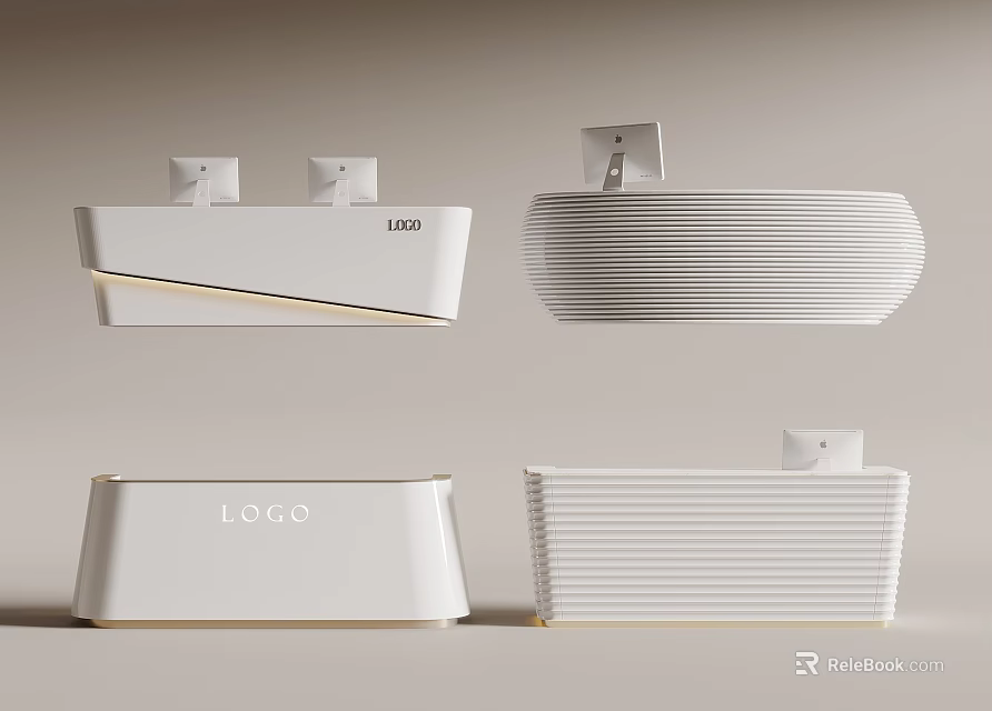 Modern White Reception Desks With Logo Sleek Design And Textured Surfaces 3d model 