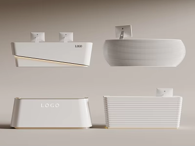 Modern White Reception Desks With Logo Sleek Design And Textured Surfaces 3d model
