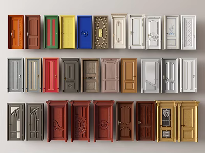 Assorted Hinged Doors In Various Colors With Classic And Modern Designs 3d model