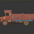 Vintage Red Dump Truck Featuring Yellow Cargo Bed And Decorative Patterns