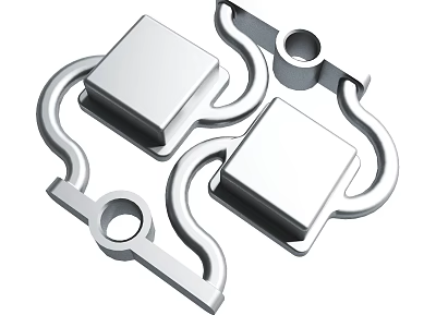 Metal Industrial Components Featuring Square Blocks And Curved Structures With Circular Holes For Mechanical Applications 3d model