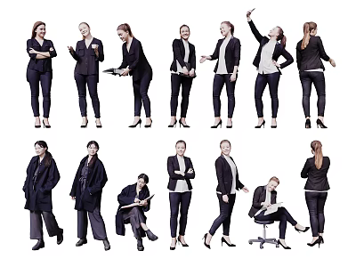 Professional Business Women Showing Various Work Poses In Office Attire 3d model