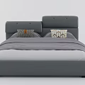 Modern Double Bed With Grey Headboard Two Patterned Pillows And White Mattress 3d model