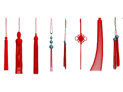 Red Decorative Jewelry Accessories With Tassels Chinese Knot And Beads 3d model