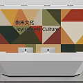 Colorful Geometric Pattern Background Wall For JoyHarvest Culture With White Reception Desk