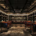 Modern Bar Interior Design With Shelves Bottles Bar Counter Seats And Warm Lighting