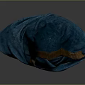 Blue Hooded Cloak With Brown Trim And Textured Folded Fabric Design