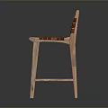 Wooden Bar Stool With Woven Brown Seat Backrest And Light Wooden Legs