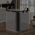 Fabric Storage Basket With Geometric Pattern Lid And Brown Handles For Home Organizing