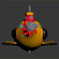 Bright Yellow Toy Submarine With Red Details Blue Windows And Bubbles On Reflective Surface