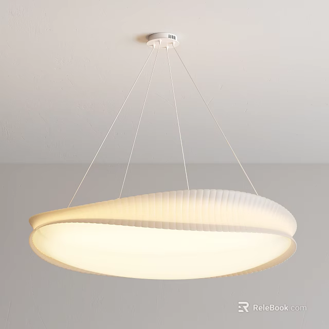 Modern Round Pendant Light with Ribbed White Shade Soft Glowing Hanging from Ceiling 3d model 