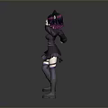 Anime Style Stylish Game Movie Character With Purple Hair Cat Ears And Knee High Boots