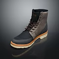Stylish Dark Gray Lace Up Mid Calf Boots Leather Canvas Upper Brown Laces Rubber Sole