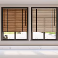 Natural Wooden Window Blinds In Modern Room Interior With Window Design And Light