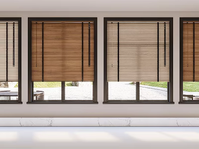 Natural Wooden Window Blinds In Modern Room Interior With Window Design And Light 3d model
