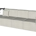 Off White Sectional Sofa Fabric Upholstered With White Black Patterned Pillows Rounded Armrests Modern Design 3d model