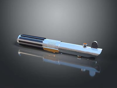 Lightsaber Weapon with Silver Black Gold Metal Design Button and Reflective Surface 3d model