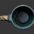 Handcrafted Ceramic Mug With Rope Like Handle And Green Striped Design