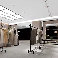 Modern Clothing Store Interior With Mannequins Hanging Garments Display Racks And Soft Lighting